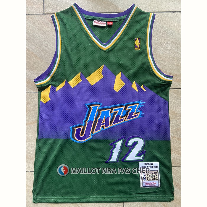 Maillot Utah Jazz John Stockton NO 12 Mitchell & Ness 1996-97 Vert